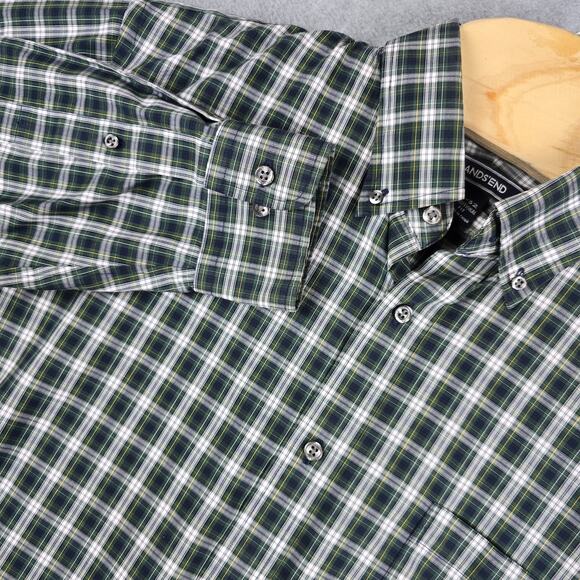 Lands' End 16-32 Traditional Fit Mens Long Sleeve Checkered Button Down Shirt - Picture 1 of 14